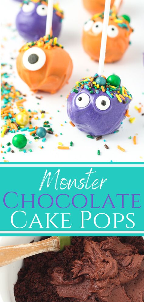 These fun Monster Chocolate Cake Pops are perfect for Halloween or Monster themed birthday parties! They are simple to make and are the perfect grab-and-go dessert for the kids! #cakepops #halloween #monsterthemedparty #birthdayparty #chocolate #dessert Kids Dessert Table, How To Melt Chocolate, Monster Cake Pops, Kids Desserts, Homemade Chocolate Frosting, Store Bought Frosting, Halloween Cake Pops, Chocolate Cake Pops, White Chocolate Candy