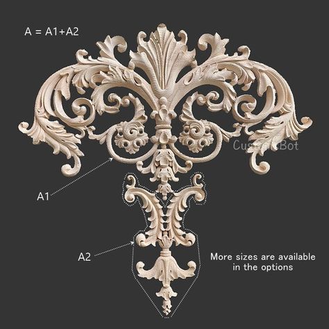 Unpainted Wood Carved Top and Bottom Applique Onlay for Molding Panel, MD122C - Etsy Serbia Door Stencil, Victorian Castle, Wall Molding Design, Classic Reception, Molding Ceiling, Molding Design, Trim Carpentry, Designing Tips, Painted Vintage Furniture