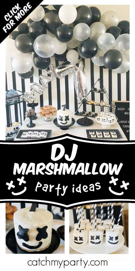 Check out this cool DJ Marshmallow birthday party! The cake pops are awesome! See more party ideas and share yours at CatchMyParty.com #catchmyparty #djmarshmallow #boybirthdayparty Marshmallow Dj Party Ideas, Dj Marshmallow Birthday Party Ideas, Dj Marshmellow Party Theme, Dj Marshmallow Party Ideas, Dj Marshmallow Cake, Marshmallow Birthday Party Ideas, Marshmellow Birthday Party, Dj Themed Birthday Party, Dj Birthday Party Ideas