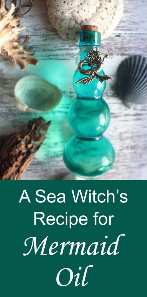 Worry Water Spell, Sea Water Magic, Sea Water Spells, Sea Witch Rituals, Wicca Oil Recipes, Sea Witch Magic, Coastal Witch House, Sea Witch Bathroom, Sea Witch Spell Jar