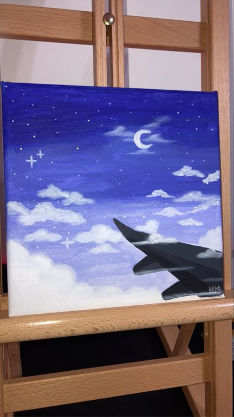 Canvas Painting Airplane, Plane In The Sky Painting, Pilot Painting Ideas, Painting Ideas On Canvas Airplane, Aeroplane Canvas Painting, Plane Canvas Painting, Travel Acrylic Painting, Plane Painting Canvas Airplane Art, Plane Window Painting