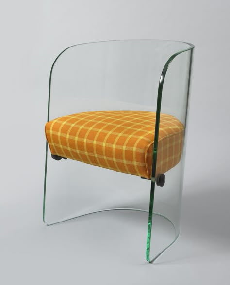 Louis Dierra; Glass and Metal Chair, c1947. Glass Chair, Vintage Chair, Metal Chair, Iron Furniture, Vintage Chairs, Metal Chairs, Orange And Yellow, Sofas And Chairs, Interior Furniture