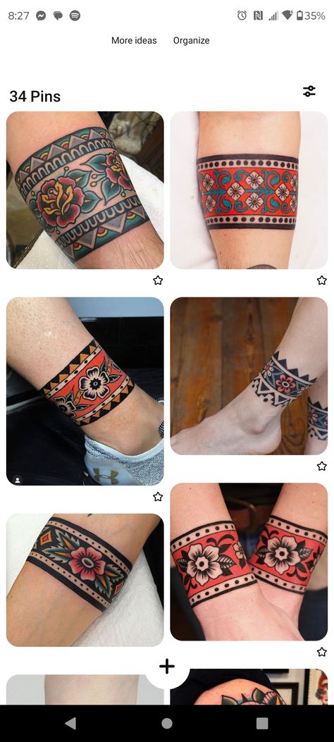 Traditional Bracelet Tattoo, Cuff Tattoo Traditional, Flower Armband Tattoo Design, Traditional Tattoo Band, Kd Tattoo, Thigh Band Tattoo, Wrist Band Tattoo, Cuff Tattoo, Armband Tattoos