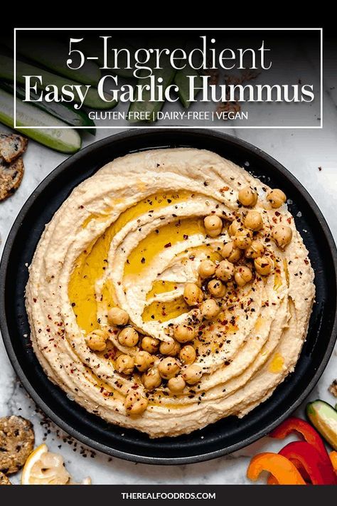 Real Food Dietitians, Real Food Snacks, Garlic Hummus, Easy Hummus, Recipes Family, Healthy Dips, Hummus Recipe, Recipes Breakfast, Meal Prepping