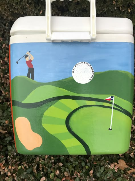 Fraternity Cooler Fraternity Formal Coolers, Fiji Frat Cooler, Golf Frat Cooler, Painted Cooler Ideas, Cooler Painting Fraternity, Painted Coolers For Guys, Frat Coolers Ideas Formal, Fiji Frat, Fiji Cooler