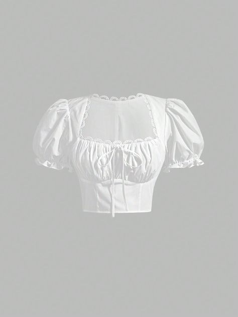 Puffy Sleeve Shirt, White Puff Sleeve Top, Puff Sleeves Top, Rose Style, Plain Tops, Puff Sleeve Top, Crop Blouse, White Casual, Strawberry Shortcake