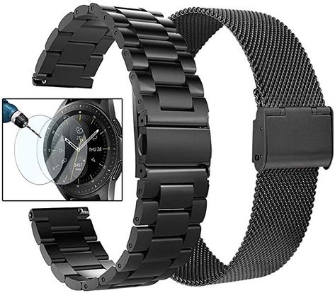 Amazon.com: Valkit Compatible Galaxy Watch 46mm Bands, 2-Pack 22mm Stainless Steel Solid Wrist Bands Metal Bracelet Sets+Screen Protectors Replacement for Galaxy Watch 46mm/Gear S3 Frontier/Gear S3 Classic, Black: Cuckoo Trading Galaxy Smartwatch, Samsung Gear S3 Frontier, Gear S3 Frontier, Loop Bands, Bracelet Metal, Huawei Watch, Metal Straps, Classic Watches, Metal Mesh