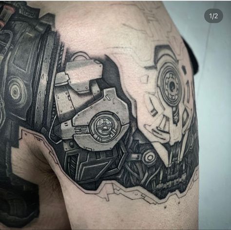 Android Tattoo Design, Metal Gear Solid Tattoo, Biomechanics Tattoo, Mecha Tattoo, Geometric Tattoo Shoulder, Circuit Tattoo, Mechanical Tattoo, Tech Tattoo, Rick And Morty Tattoo