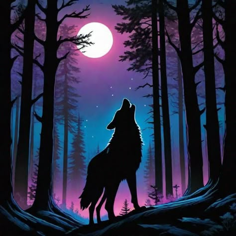 Art Wolf, Wolf Painting Ideas, Easy Wolf Painting, Halloween Wolf Art, Cute Wolf Painting, Wolf Silhouette Painting, Painting Wolf Acrylic, Wolf Moon Painting, American Flag Pictures