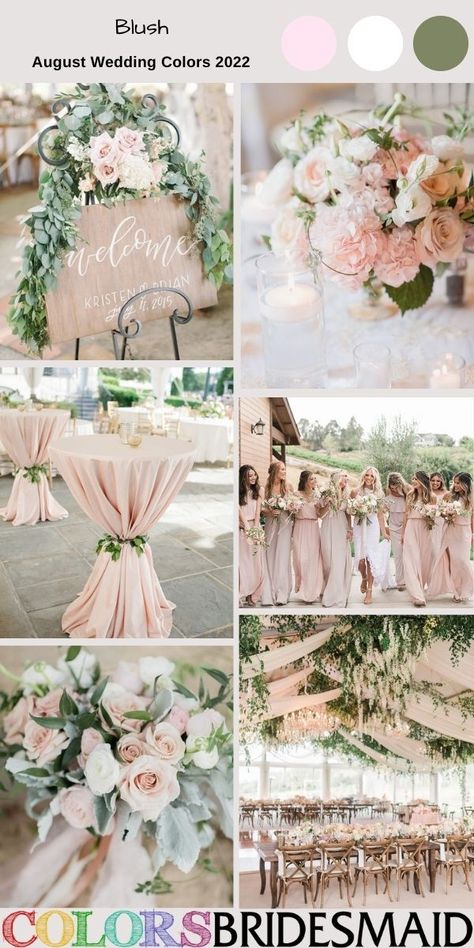 August Wedding Colors, Pink And Green Wedding, Wedding Color Palettes, Green Wedding Colors, Sage Wedding, Blush Bridesmaid Dresses, Spring Wedding Colors, Sage Green Wedding, Summer Wedding Colors