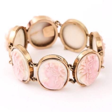 Rare Antique Victorian Pink And White Conch Shell Cameo Bracelet 14 Karat Gold, Dated 1892 | 686570 | Sellingantiques.co.uk Conch Shell Jewelry, Female Bust, Cameo Bracelet, Angel Skin, Cameo Jewelry, Coral Jewelry, Cameo Brooch, Selling Antiques, Conch Shell