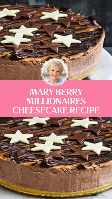 Mary Berry Millionaires Cheesecake Recipe Millionaire Cheesecake, Mary Berry Desserts, Millionaires Cheesecake, Amazing Christmas Desserts, Biscuits Butter, Christmas Cheesecake Recipes, Butterscotch Recipes, British Bake Off Recipes, Mascarpone Recipes