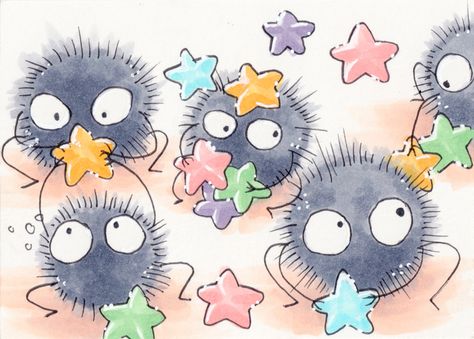 Black soots-ACEO by ~Faerytale-Wings on deviantART Ghibli Collection, Miyazaki Art, Studio Ghibli Fanart, Ghibli Tattoo, Micron Pen, Soot Sprites, Ghibli Artwork, Studio Ghibli Art, Ghibli Art