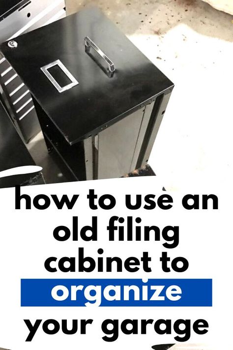 Metal Filing Cabinet Repurpose, Upcycled File Cabinet Ideas, Repurposing Filing Cabinets, Filing Cabinet Garage Storage, Repurposed Filing Cabinet Ideas, File Cabinet Upcycle Repurpose, File Cabinet Tool Storage, Filing Cabinets Ideas, Filing Cabinet Drawers Upcycle