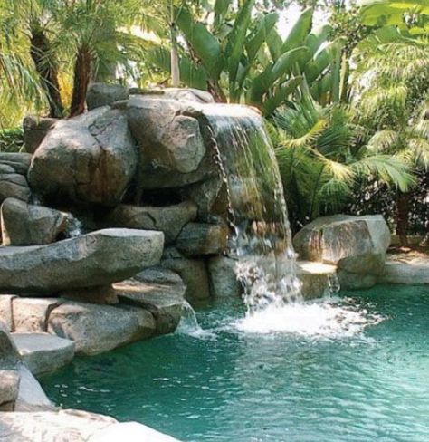 Waterfall Landscaping, Natural Swimming Pools, Community Park, Backyard Pool Landscaping, Swimming Pool Designs, Rock Design, Pool Landscaping, Pool Houses, Abstract Wallpaper