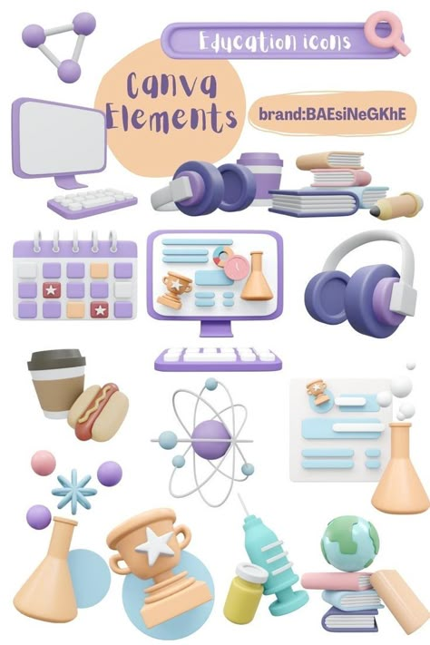 Computer Elements Canva, Computer Canva Elements, Canva Education Ideas, Canva Elements Keyword School, Canva 3d Elements Code, Canva School Elements, Canva 3d Elements, Canva Sticker Keyword, Online Studying