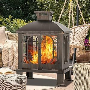 Back Patio With Fire Pit, Porch Fire Pit, Metal Chiminea, Fire Pit With Grill, Chiminea Fire Pit, Mesh Screen Door, Outdoor Wood Burning Fireplace, Scientific Design, Fire Poker