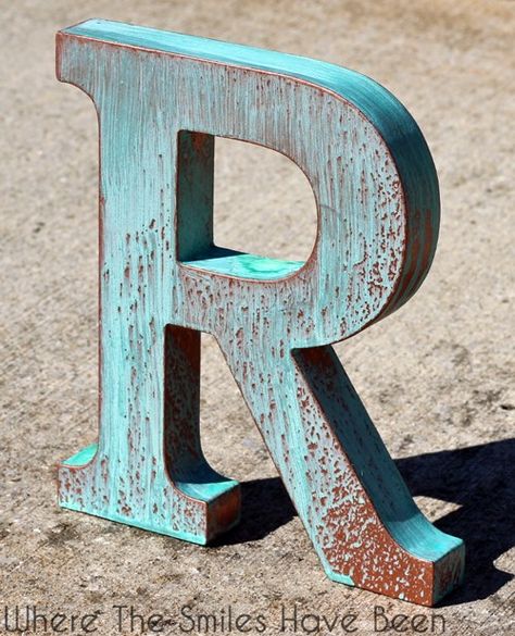 DIY Faux Copper Letter Aged with Blue Patina | Where The Smiles Have Been