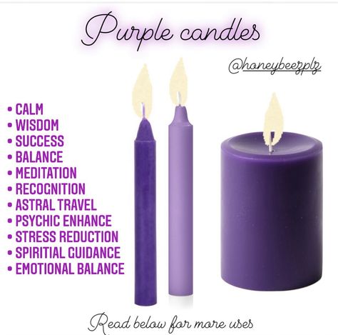 Witchcraft Information, Purple Candle Magic, Candle Meanings, Candle Magik, Candle Magick Spells, Purple Candle, Candle Color Meanings, Candle Meaning, Candle Magic Spells