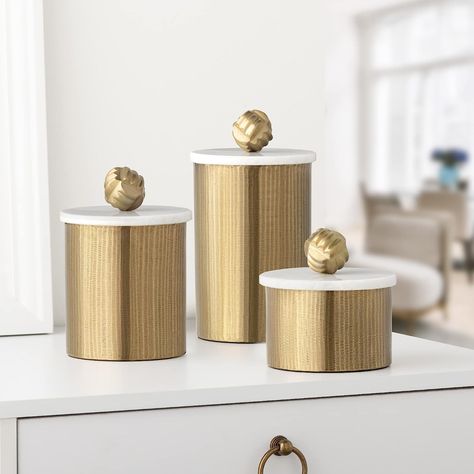 Modern Kitchen Canisters, Bathroom Canisters, Metal Canisters, Brass Patina, Decorated Jars, Metal Vase, Kitchen Canisters, Antique Pewter, Contemporary Home Decor