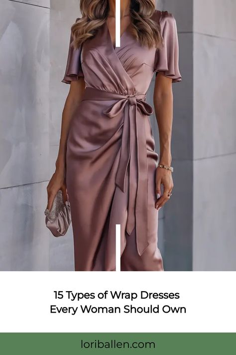 Style A Wrap Dress, Wrap Dress Tutorial, Casual Wrap Dress, Cocktail Party Outfit, Satin Wrap Dress, Best Wraps, How To Wrap, Wrap Dresses, Dress Tutorials