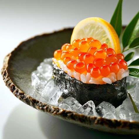 Ikura (Salmon Roe) Gunkan Ikura Recipe, Ikura Sushi, Sushi Salmon, Gunkan Sushi, Sushi Love, Salmon Roe, Orange Salmon, Salmon Sushi, Rice Bowl