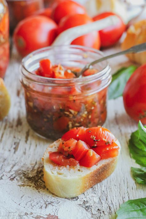 Bruschetta In A Jar, Bruschetta Toppings, Tomato Bruschetta, Canning Tomatoes, Farm Market, More Recipes, Pickling Recipes, Tomato Recipes, In A Jar