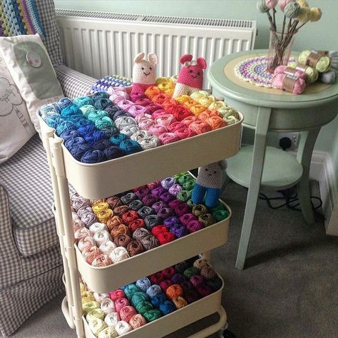 Yarn Storage Ideas, Yarn Display, Knitting Room, Crochet Organizer, Yarn Organization, Dream Craft Room, Crochet Storage, Craft Room Design, Yarn Storage