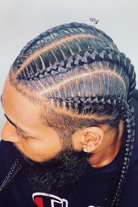 Nipsey Hussle Hair, Nipsey Hussle Hairstyle, Nipsey Braids, Nipsey Hussle Braids, Levi Hair, Black Boy Hairstyles, Black Haircut Styles, Bun Braid, Cornrow Braid Styles