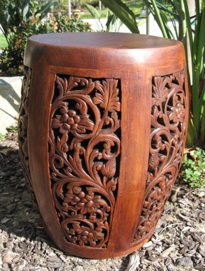 Hand Carved Teak Floral Stool/End Table Thailand Decor, Victorian Interior Design, Hand Carved Teak, Buddhist Altar, Temple Design For Home, Big Vases, Coffee Table Size, Resort Living, Altar Table