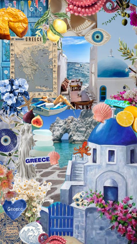 #greeceaesthetic #greece #summer #greecesummer #girlsummer #beach #blue #aesthetic Beach Blue Aesthetic, Greece Wallpaper, Beachy Wallpaper, Aesthetic Shuffles, Artsy Background, Art Alevel, Greece Summer, Travel Collage, Cute Summer Wallpapers