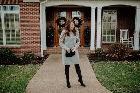 Hi ladies! I love dresses and when I saw this winter dress from Ann Taylor with the pearlized embellishments, I had to grab it. Petite Wrap Dress, Pearl Sweater, Gray Sweater Dress, Cyndi Spivey, Mock Neck Sweater Dress, Ann Taylor Loft Dresses, Midi Pencil Dress, Grey Sweater Dress, Warm Dresses