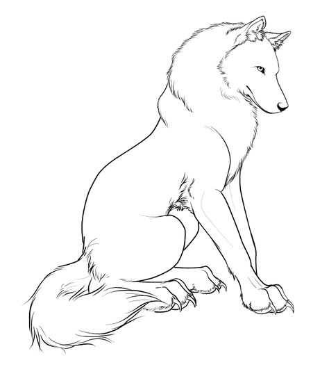 Free Wolf Base, Sitting Wolf Drawing, Wolf Lineart, Wolf Sitting, Wolf Base, Anime Wolf Drawing, Tracing Art, Wolf Sketch, Wolf Character