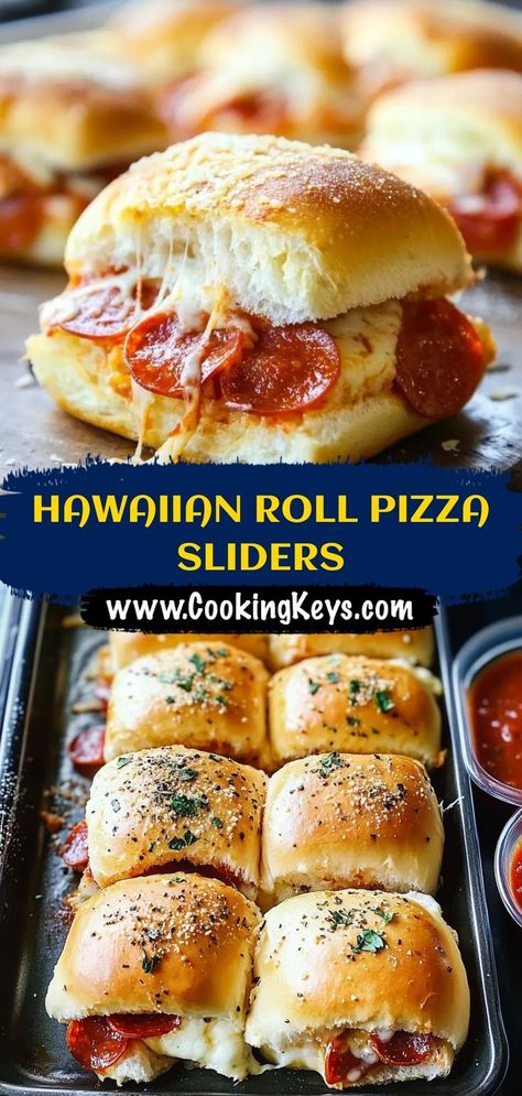 Miniature pizzas on sweet Hawaiian rolls! These Pizza Sliders are a fun, easy appetizer or snack. Topped with your favorite pizza ingredients and melted cheese, they're perfect for parties, game days, or family gatherings. The sweet rolls add a unique twist to classic pizza flavors. Easy to assemble and bake, these sliders are a guaranteed crowd-pleaser. Customize them with various toppings for endless possibilities. A playful and delicious bite-sized treat! #pizzasliders #hawaiianrolls #appetizer #sliders #easyrecipe #partyfood #snack #minipizza #gamefood #fingerfood #crowdpleaser Hawaiian Roll Pizza, Sweet Hawaiian Rolls, Pizza Sliders, Miniature Pizza, Pizza Slider, Hawaiian Roll, Classic Pizza, Pizza Flavors, Pizza Ingredients