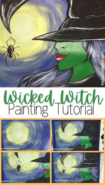 Easy Halloween Paintings For Beginners Step By Step, Witch Painting Ideas, Halloween Canvas Paintings, Witch Painting, Canvas Art Painting Acrylic, Black Cat Painting, Oil Painting Lessons, Acrylic Painting Ideas, 2024 Halloween