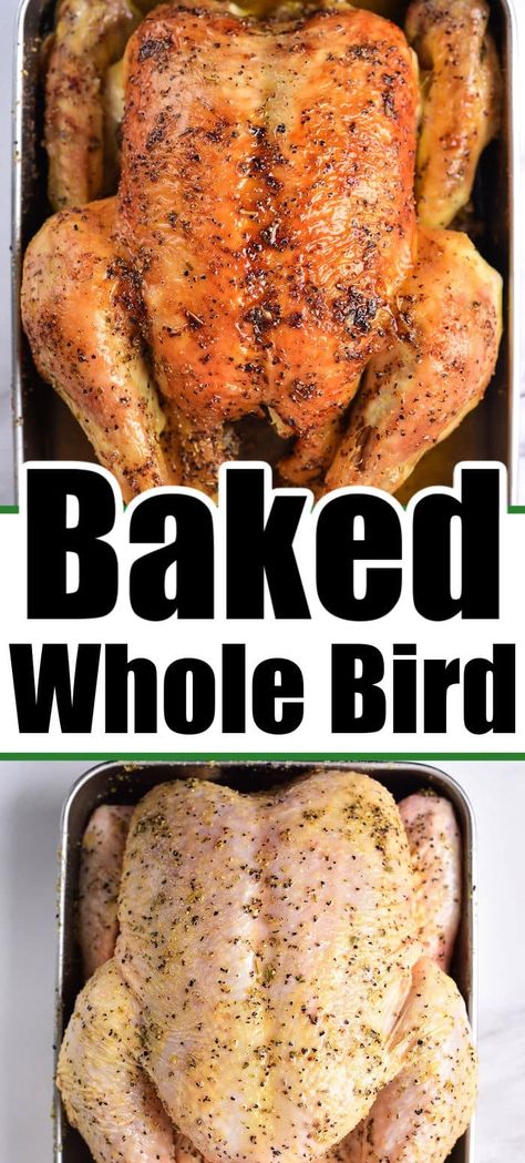 How long to bake a whole chicken at 350 so it's juicy and tender with crispy skin on the outside! Roasted whole chicken is a healthy meal. 5lb Chicken In Oven, Oven Roasted Whole Chicken Easy, Roasted Chicken For A Crowd, Baking A Chicken Whole In The Oven, Easy Whole Roasted Chicken, Roast Whole Chicken Recipes, Whole Bird Chicken Recipes, Whole Chicken Rotisserie Recipes, Easy Roast Chicken Whole