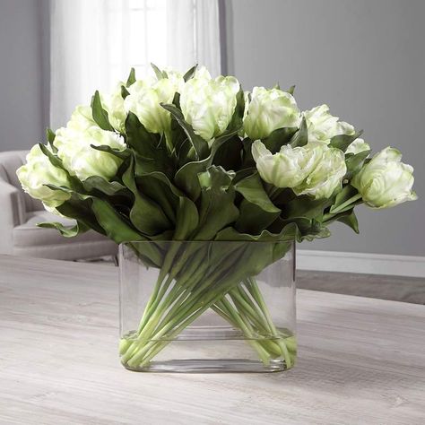 Kimbry White Tulip 27" Wide Faux Flowers in Oval Glass Vase - #73T16 | Lamps Plus Tulip Centerpiece, Tissue Paper Flowers Diy, White Tulips, Coffee Table Design, Nebraska Furniture Mart, Lamps Plus, Faux Flowers, Decoration Design, Table Design