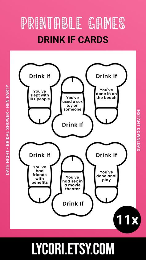 Drink If Cards for Parties, Naughty Printable Games, Instant Download Bachelorette Drinking Games, Drink If Game, Girls Night Games, Friends Drinking, Bachelorette Drink, Drink If, Night Games, Friends Drinks, Bridal Bachelorette Party