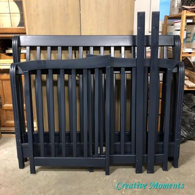 Creative Moments: Navy Blue Crib Makeover #fusion #midnightblue #paintedfurniture #babyfurniture Crib Makeover, Navy Crib, Painting A Crib, Old Baby Cribs, Milk Paint Furniture, Blue Crib, Time And Patience, Diy Crib, Faux Fireplace Diy