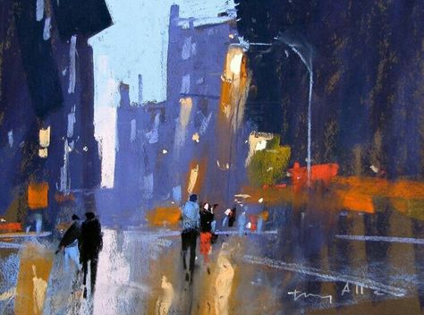 Tony Allain     City Reflections, pastel on sanded paper 12 x16 Painting Cityscapes, Tony Allain, Landscape Europe, Avocado Painting, Abstract Watercolor Landscape, City Painting, Cityscape Art, City Scene, Cityscape Painting