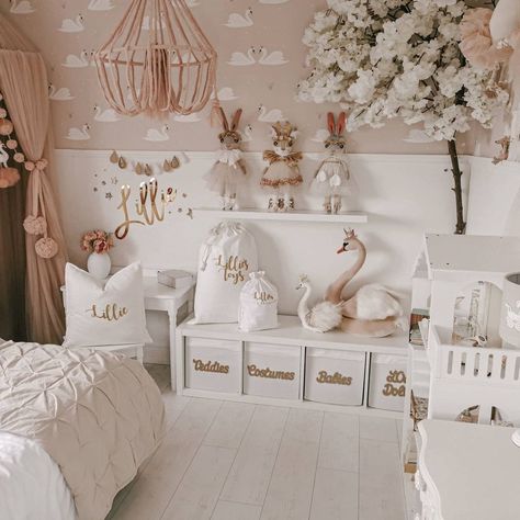 Girls Woodland Bedroom, Swan Bedroom, Swan Room, White Nursery Ideas, Girls Shared Bedroom, Gender Neutral Room, Baby Room Closet, Neutral Kids Room, Girls Room Design