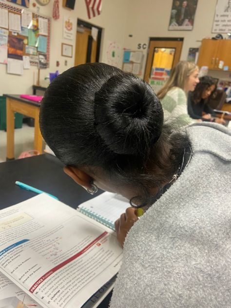 Hair In A Bun Black Women, Silk Presses On Natural Hair, Hairstyles For Black Nurses, Hairstyles With Real Hair Black Women, Silk Press Styles Black Women, Silk Press Bun, Hairstyles For Old Silk Press, Slik Press Hairstyles For Black Women, Natural Buns For Black Hair