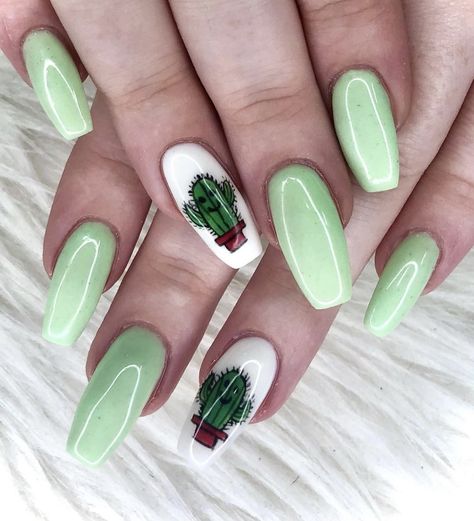 Love me some cactus nails 😍 Nails by Jena Candelaria @jenacandelaria #greennails #cactusnails #cactusnailart #marchnails #springnails #cactusnailideas #sogelnails Nails Cactus Design, Cactus Nails Acrylic, Nails With Cactus, Cactus Nail Designs, Cactus Nail Art, Cactus Nails, Aesthetic Cactus, Subtle Nail Art, Acrylic Nail Polish