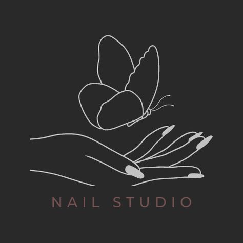 Black & White Illustrated Elegant Sketch Hand and Butterfly Nail Studio Logo. Canva Template, hand butterfly nail nail studio logo beauty charcoal brand studio illustrated Manicure Logo Design, Nail Studio Logo Design, Logo Nail Designs, Nails Logo Design Ideas, Nail Brand Logo, Nail Shop Logo, Nail Logo Ideas, Nail Art Logo Design, Hand And Butterfly