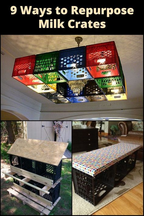 9 Ways to Repurpose Milk Crates: Transform these humble crates into stylish storage solutions for every room in your home! Diy With Milk Crates, Organizing With Milk Crates, Milk Crate Shelves Diy, Things To Do With Milk Crates, Milk Crates Diy Storage, Old Milk Crate Ideas, Milk Crates Diy Projects, Milk Crate Couch, Diy Crate Storage Ideas