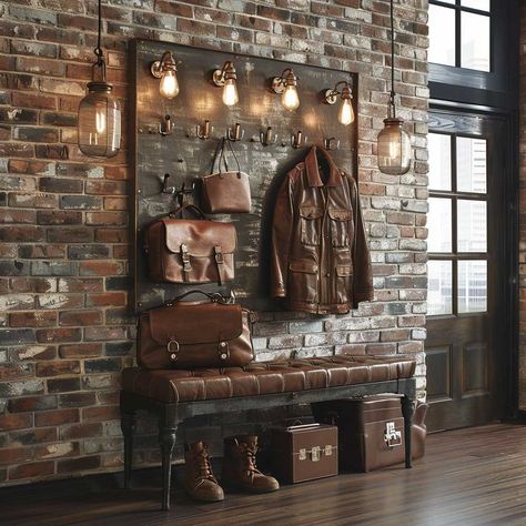 12+ Industrial Steel Entrance Furniture Ideas for a Bold Statement • 333+ Art Images Industrial Hallway Ideas, Entrance Furniture Ideas, Industrial Mudroom, Industrial House Interior, Industrial Salon Decor, Kitchen Earthy, Industrial Style House, Living Industrial, Sleek Console