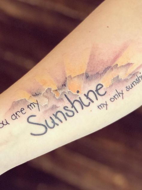 Tattoo Grandchildren, Granddaughter Tattoo Ideas, 81 Tattoo, You Are My Sunshine Tattoo, Sunshine Tattoo Ideas, Clouds And Stars Tattoo, Sunshine Tattoos, My Sunshine Tattoo, Yellow Tattoo