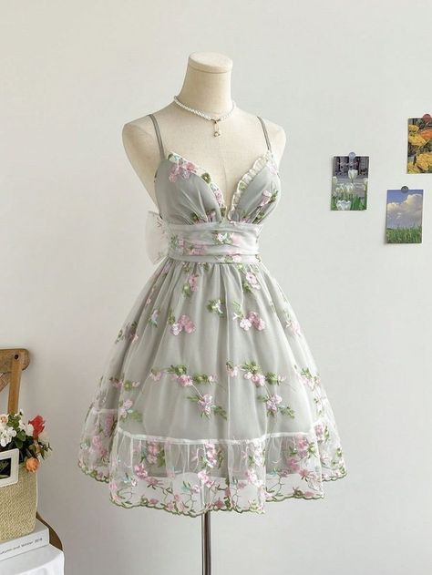 Fairy Garden Aesthetic Outfits, Simple Dress To Sew, Shein Mini Dress, Garden Theme Outfit, Cute Short Dresses, Cute Dress Outfits, Gardening Outfit, Korean Fashion Dress, Camisole Dress