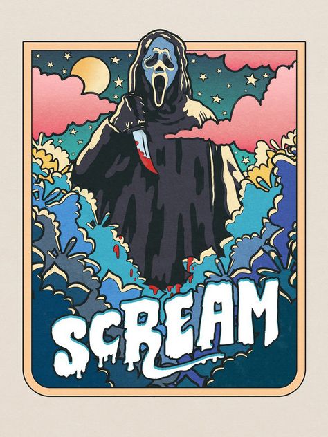 Prints and original artwork from Gallery 1988’s... - Broke Horror Fan Scream Painting, Scream Art, Friday Im In Love, Teeth Art, Wes Craven, Planets Art, Punk Art, 11x14 Print, Ghost Face