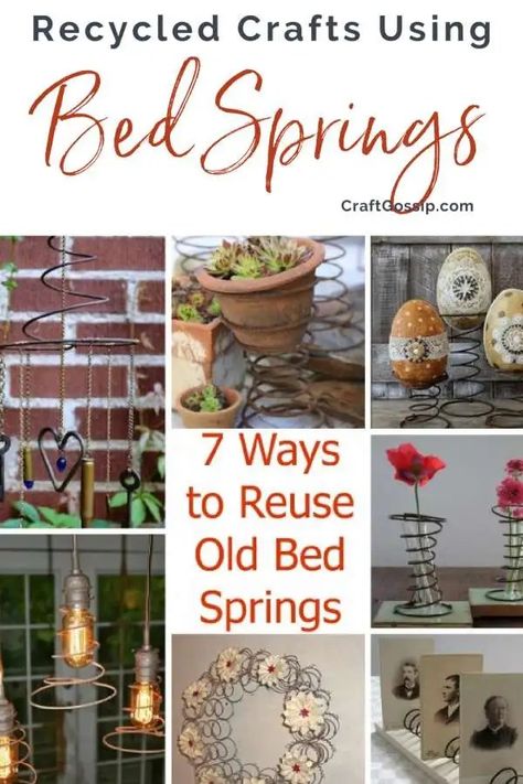 7 Ways to Reuse Old Bed Springs – Recycled Crafts Bedspring Crafts, Mattress Spring Crafts, Rusty Bed Springs, Old Bed Springs, Bed Spring Crafts, Make Wind Chimes, Bed Spring, Old Beds, Spring Craft